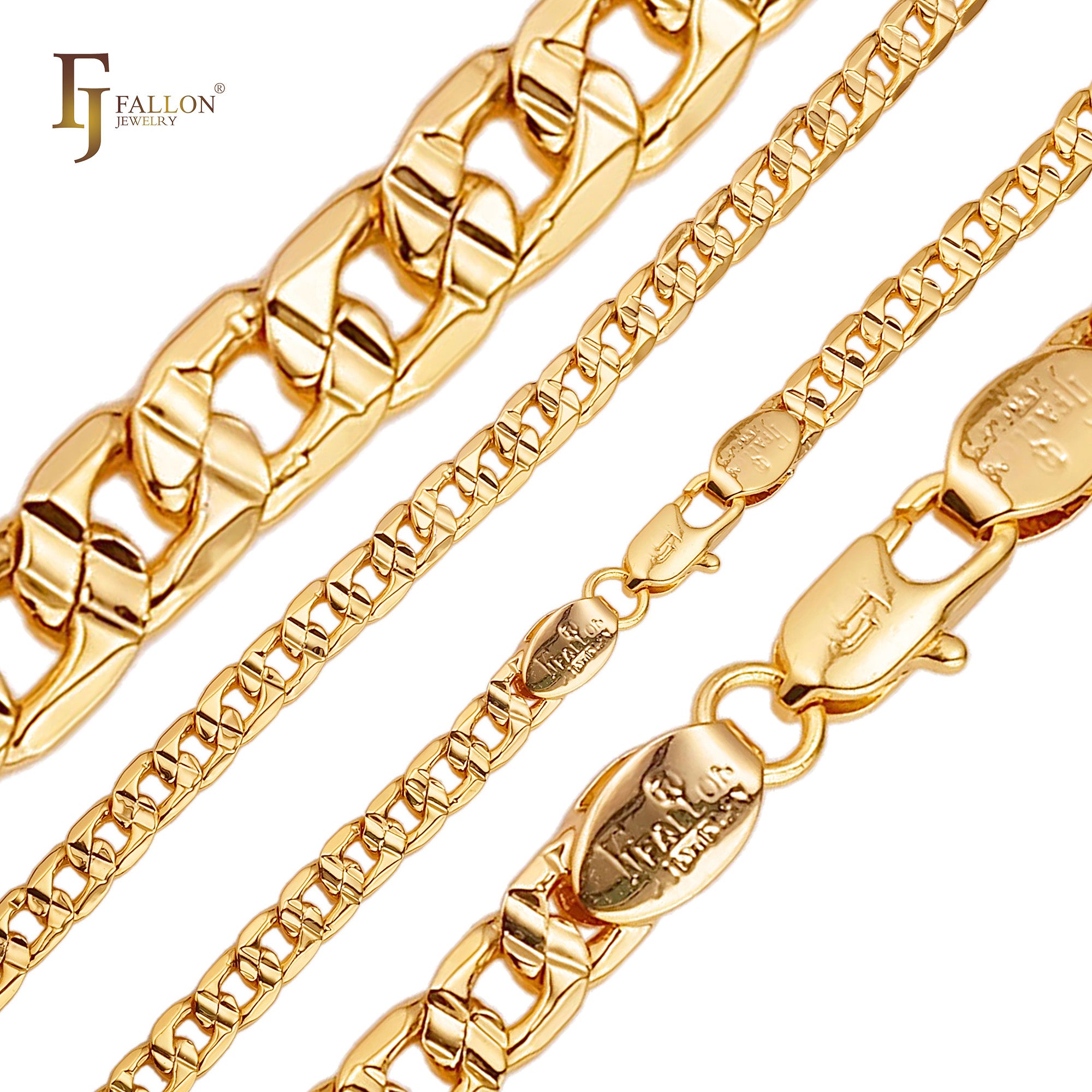 Cadenas curb link martilladas en cruz doble chapadas en Oro 14K, oro rosa, dos tonos
