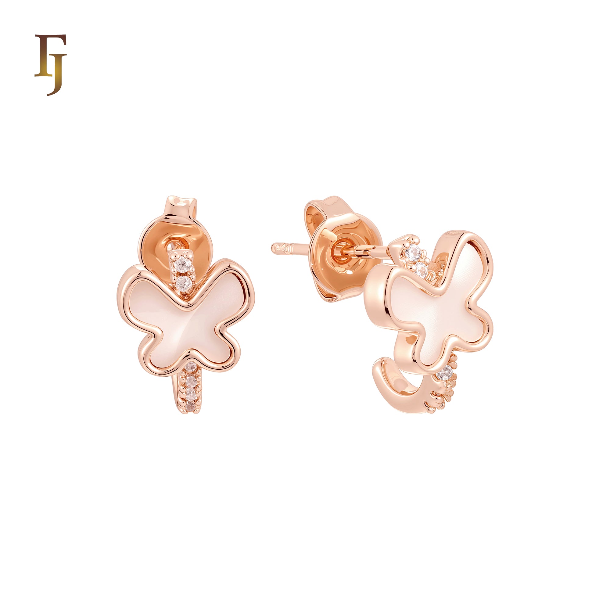 Paved white CZs crossing Black or white Onyx Butterfly 14K Gold, Rose Gold Stud Earrings