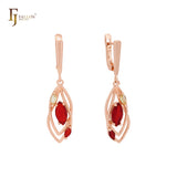 Cluster Marquise Colorful CZs Rose Gold Russian Lock Earrings