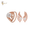 Tolle Blätter aus Filigran mit Perle Roségold Schmuckset mit Ringen