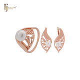 Tolle Blätter aus Filigran mit Perle Roségold Schmuckset mit Ringen