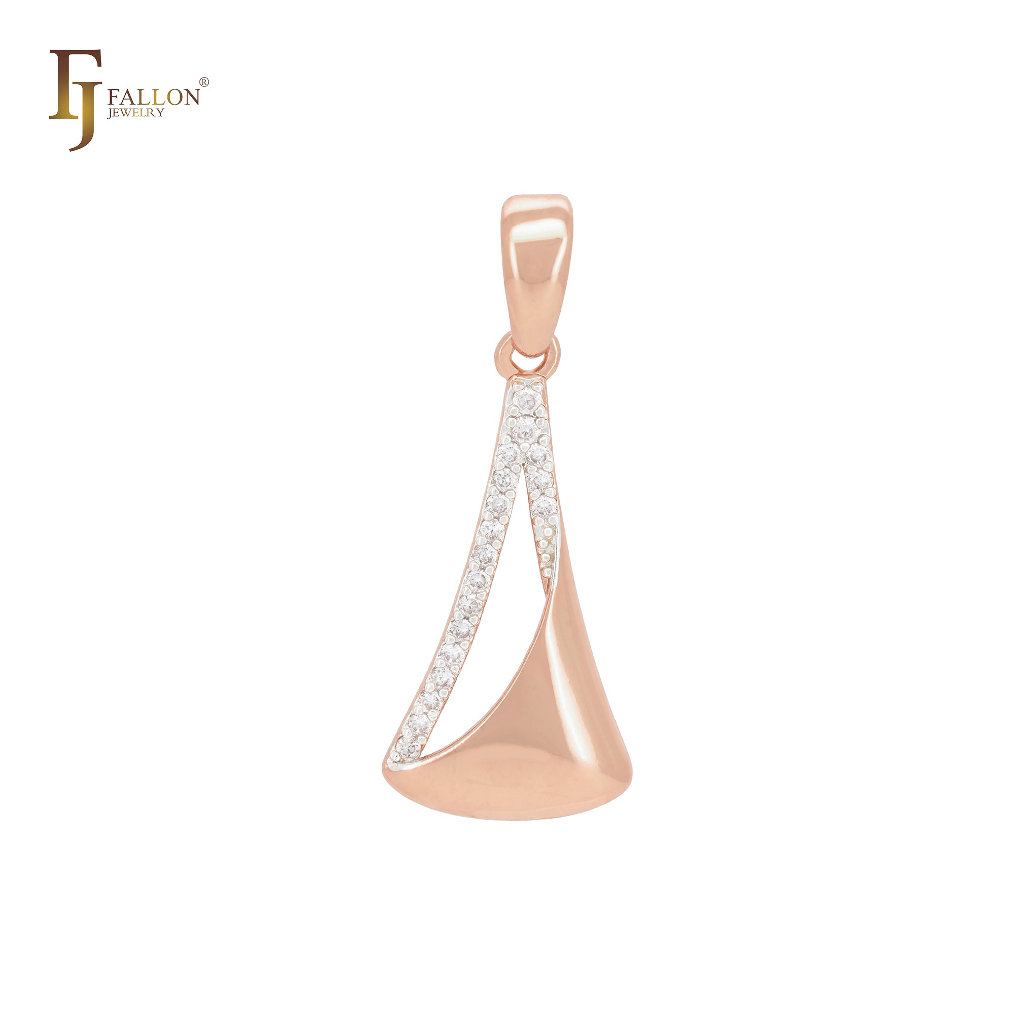 Pingente triangular de zircônias cúbicas brancas em ouro rosa
