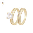 Centered paved white CZs 14K Gold, Rose Gold Wedding Set Rings Engagement and Band