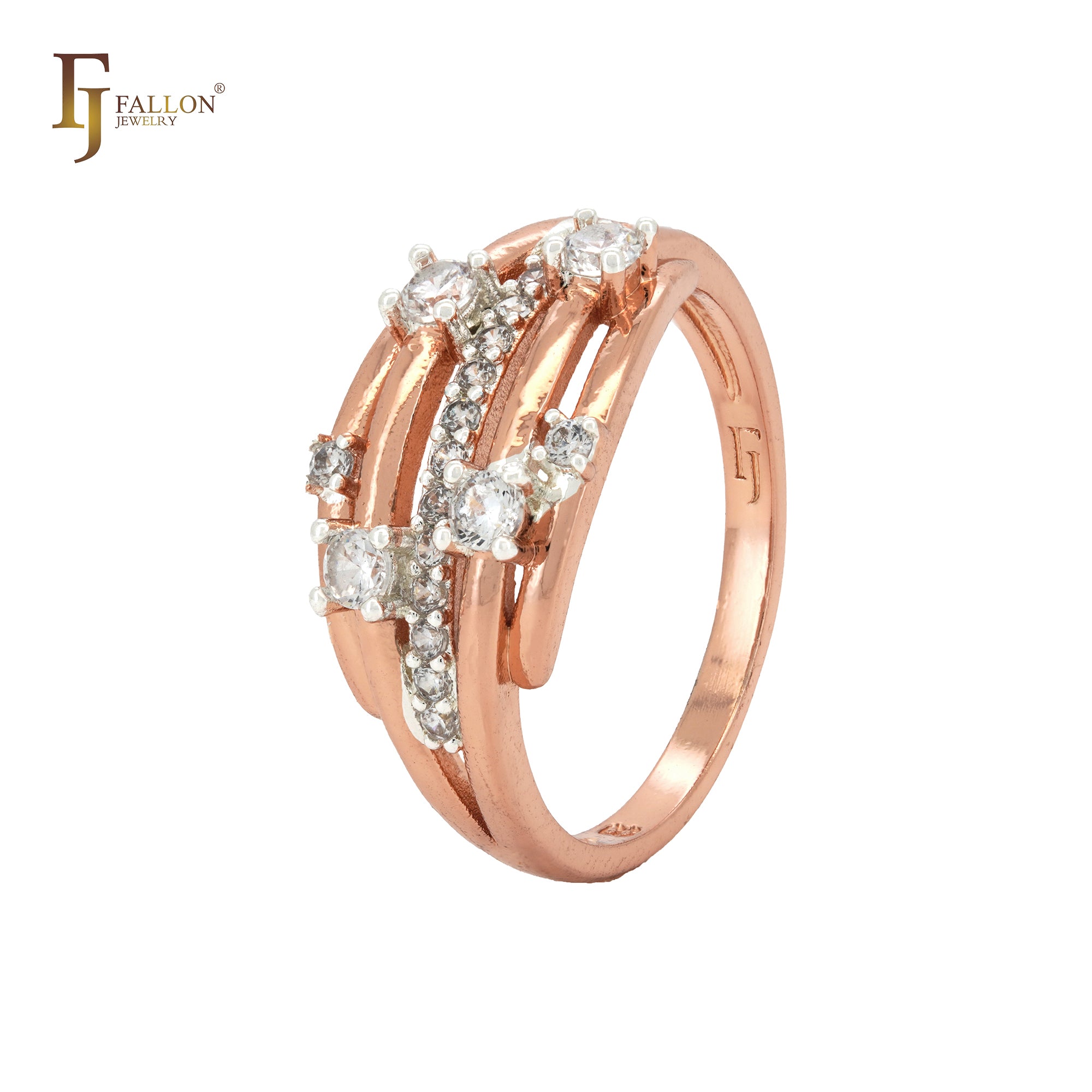 Parallele weiße CZs Cluster geometrische Rose Gold Mode Ringe