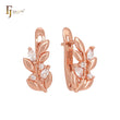 Blooming flower with cluster white CZs Rose Gold Russian Lock Earrings