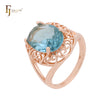 Herzhafte Wellen filigrane Halo See blau CZ Rose Gold Verlobungsringe