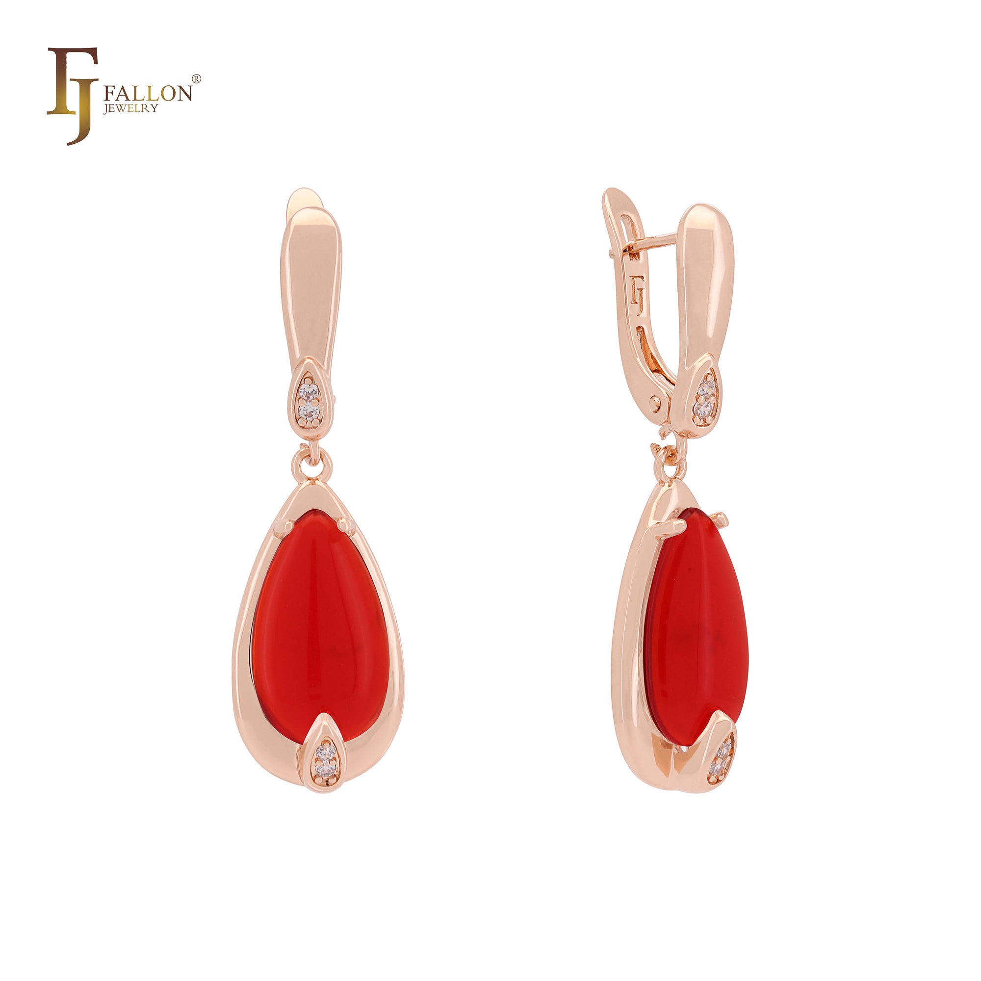 Pear shape Solitaire Colorful drop Stone Rose Gold Russian Lock Earrings