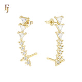 Cluster Triangular white CZs 14K Gold, Rose Gold Cuff Clip Stud Earrings