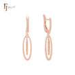 Oval wire of drop white CZs Rose Gold Russian Lock Earrings