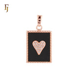 Heart of cluster white CZs in a Mirror of Black or White Onyx Beads Frame 14K Gold, Rose Gold Pendant