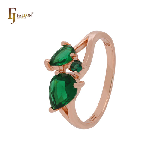 Ramos de cluster verde esmeralda CZs Rose Gold Fashion Rings