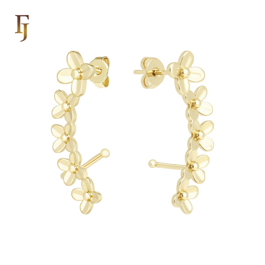 Four leave flower cluster 14K Gold, Rose Gold Cuff Stud Earrings