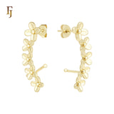 Four leave flower cluster 14K Gold, Rose Gold Cuff Stud Earrings
