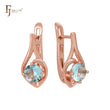 Solitaire round lake blue cz Rose Gold Russian Lock Earrings