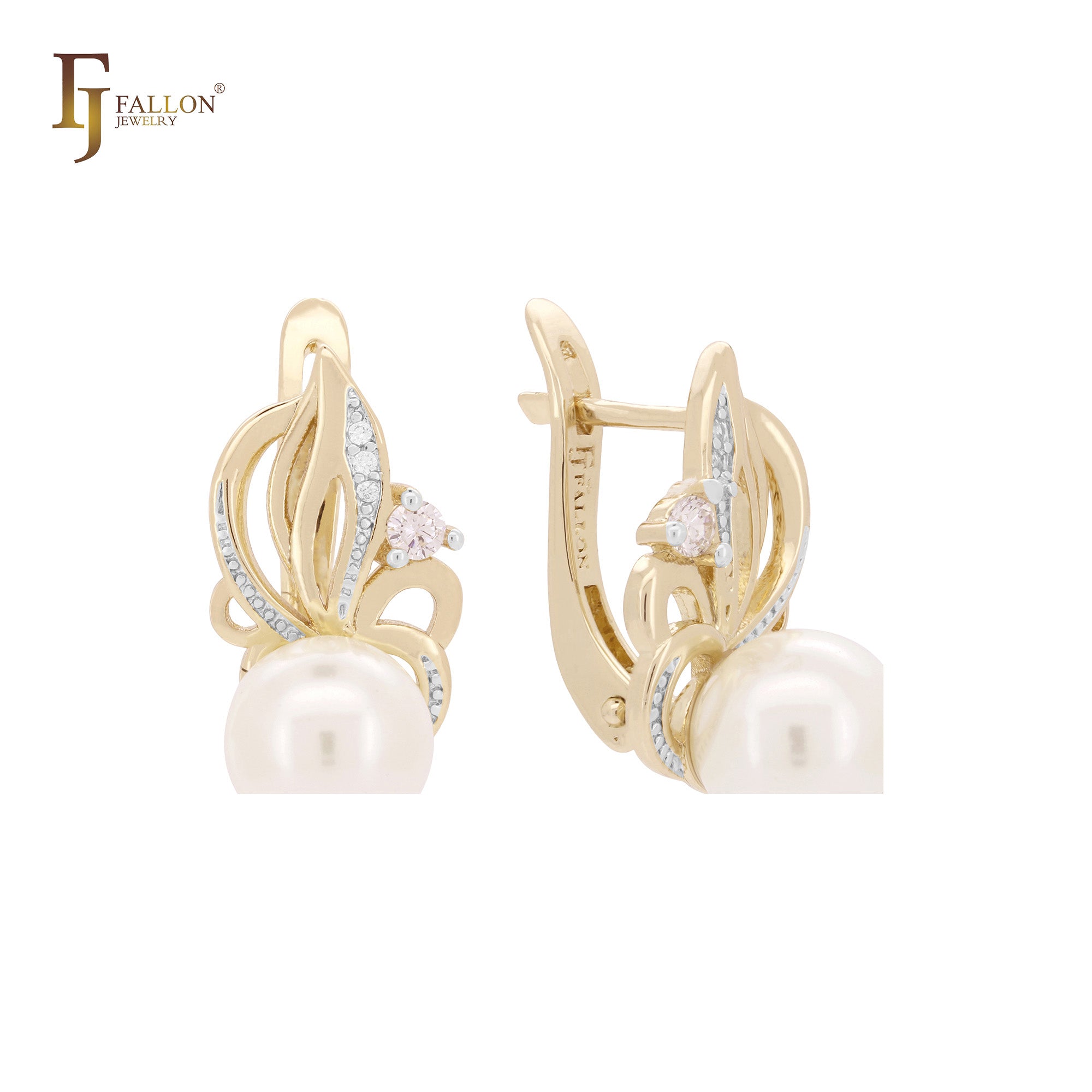 .Pearl earrings in 14K Gold, Rose Gold, two tone plating colors
