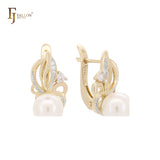 .Pearl earrings in 14K Gold, Rose Gold, two tone plating colors
