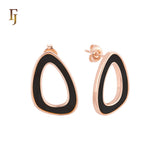 Irregular Hollow rounded shaped of Black or White Onyx 14K Gold, Rose Gold Stud Earrings