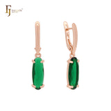 Long Oval Solitaire Colorful CZ Rose Gold Russian Lock Earrings