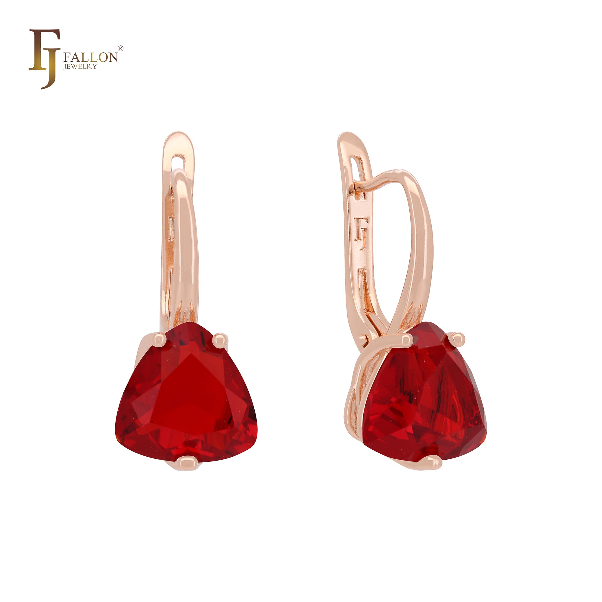 Solitaire triangular white or Colorful CZ Rose Gold Russian Lock Earrings