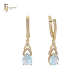 Hearty heart drop lake blue cz Rose Gold Russian Lock Earrings