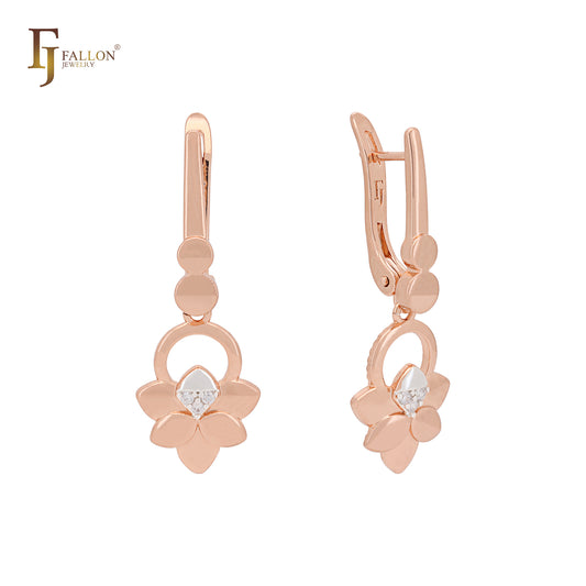 Double clover flower drop Rose Gold two tone Clip-On Earrings