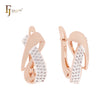 Geometric interlocking ribbon white CZs Rose Gold two tone Russian Lock Earrings