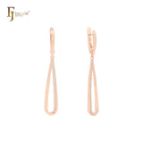 Long teardrop cluster white CZs drop Rose Gold Russian Lock Earrings