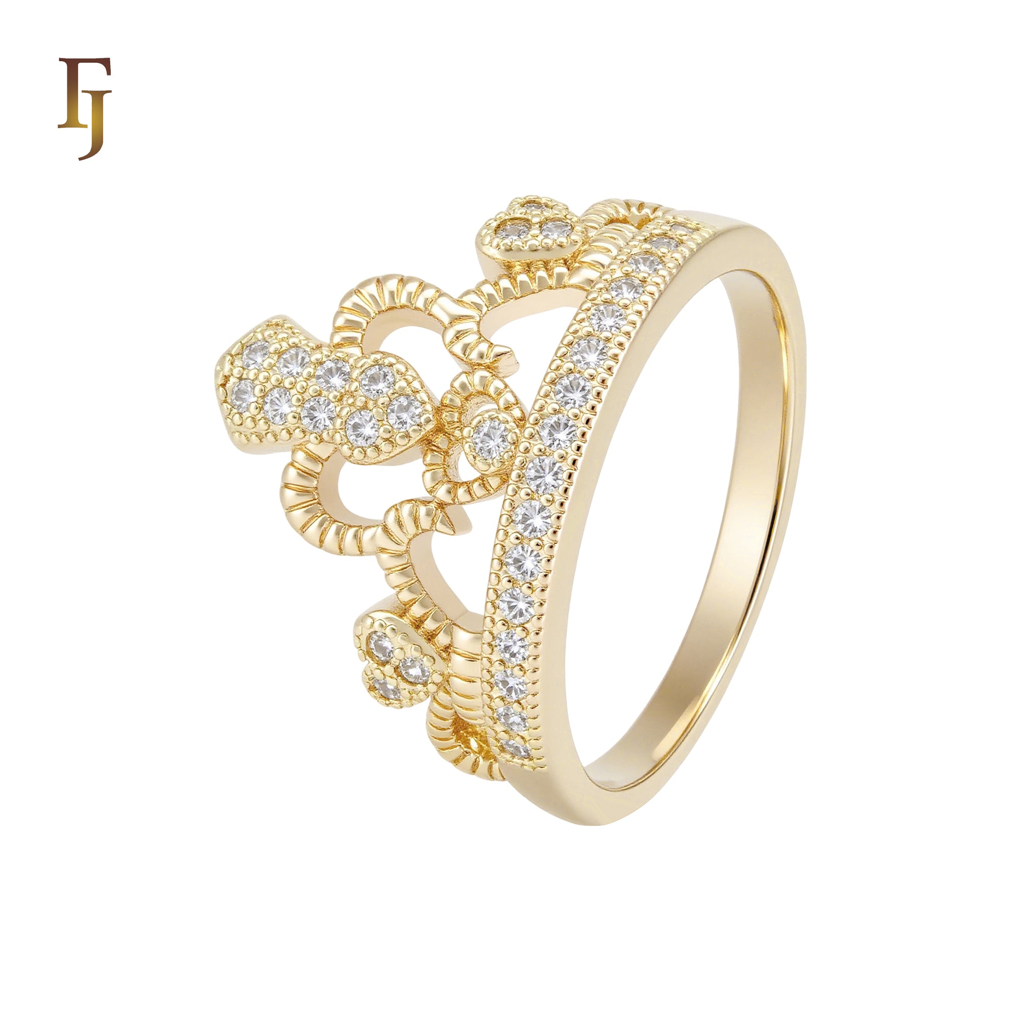 Cluster white CZs 14K Gold Crown Rings