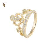 Cluster white CZs 14K Gold Crown Rings