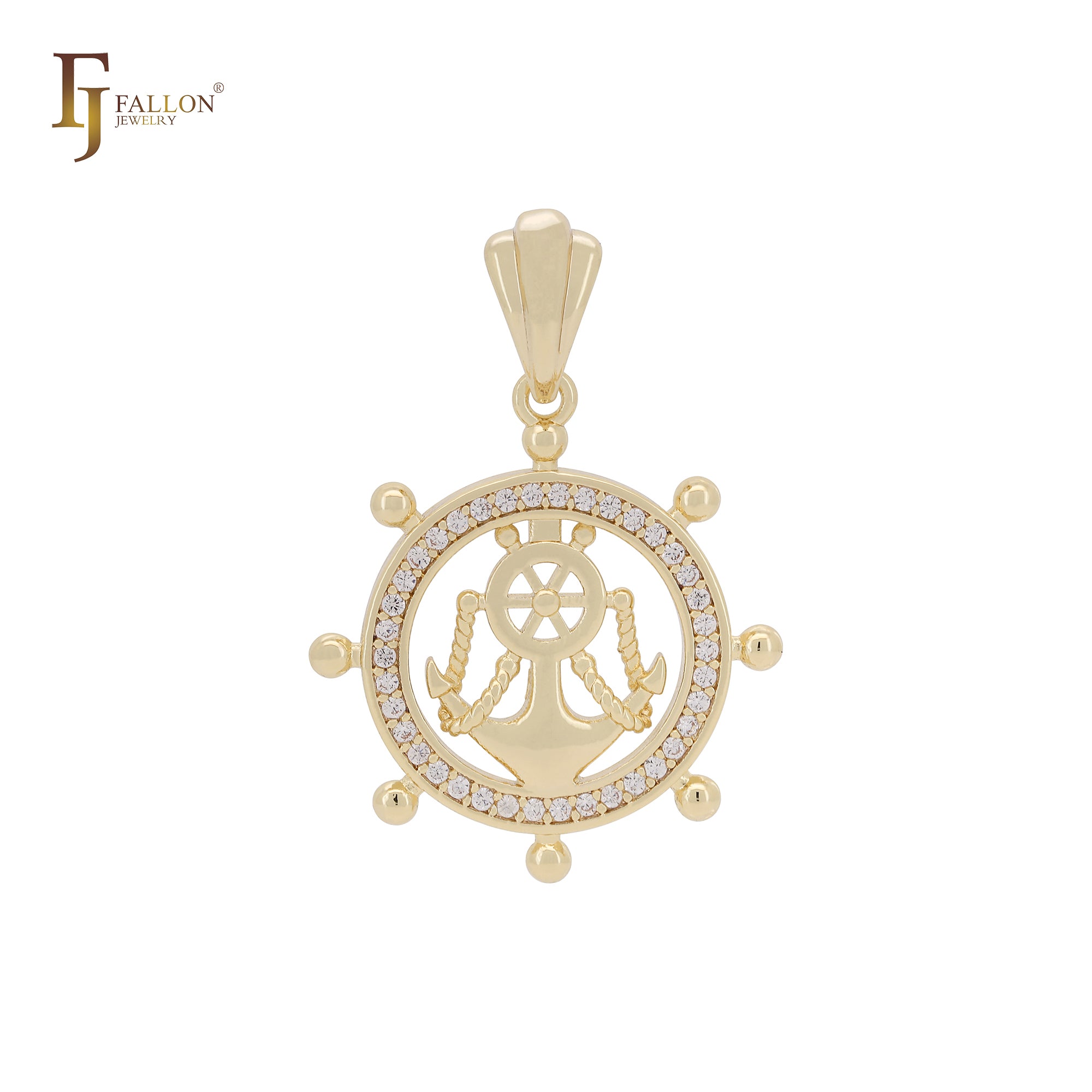 Halo abgerundeter Kreis weiße CZs Ankerform 14K Gold Anhänger