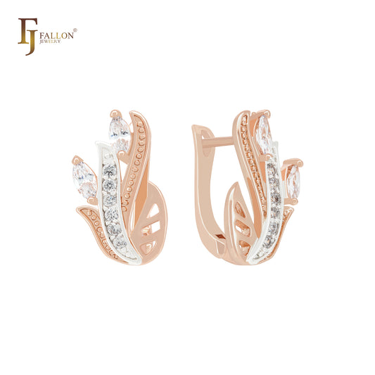 Blooming flower of white CZs Rose Gold two tone Clip-On Earrings