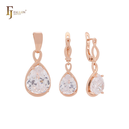 Infinity teardrop white CZ drop Rose Gold Jewelry Set with Pendant