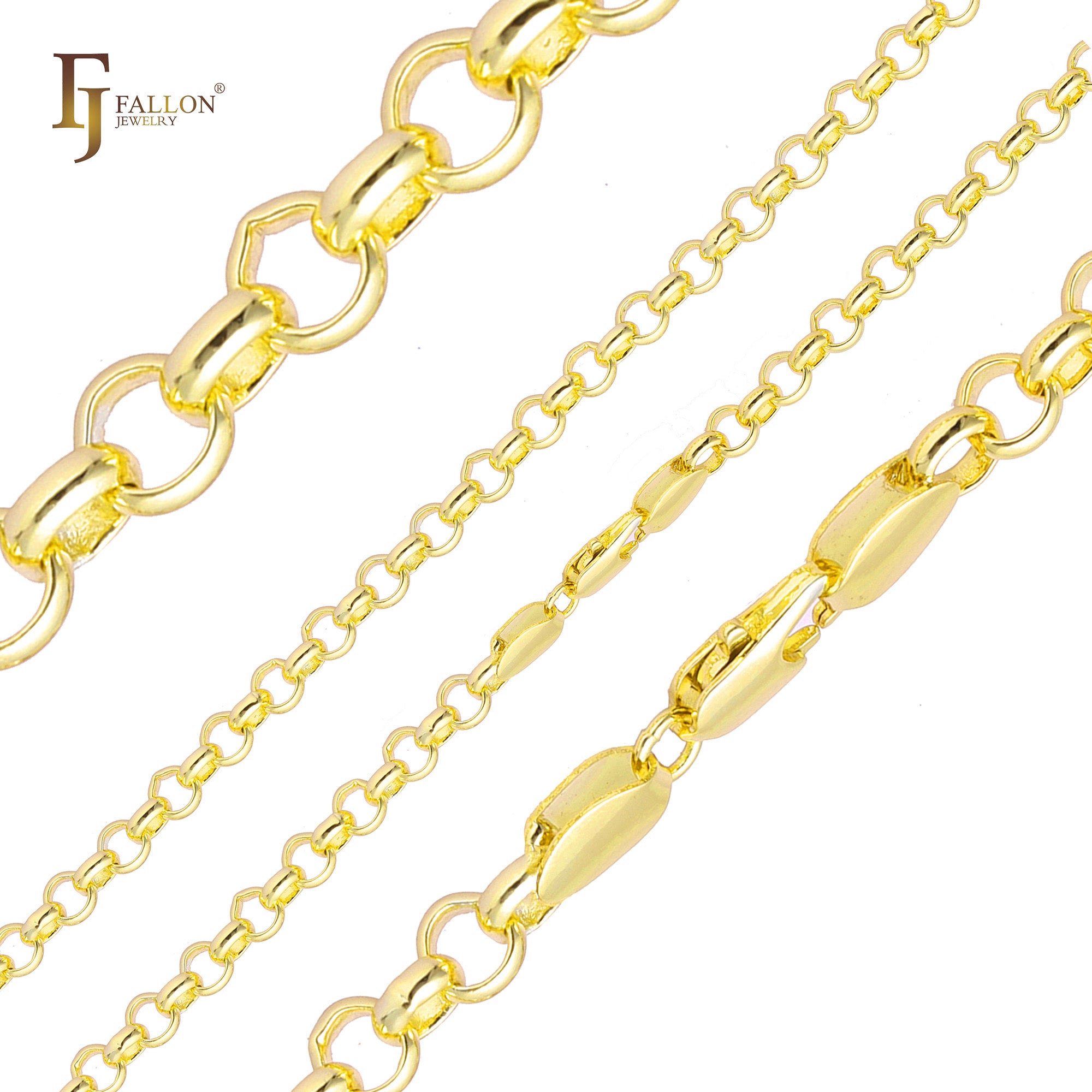 Classic Rolo Belcher chains plated in 14K Gold, 18K Gold, Rose Gold, White Gold