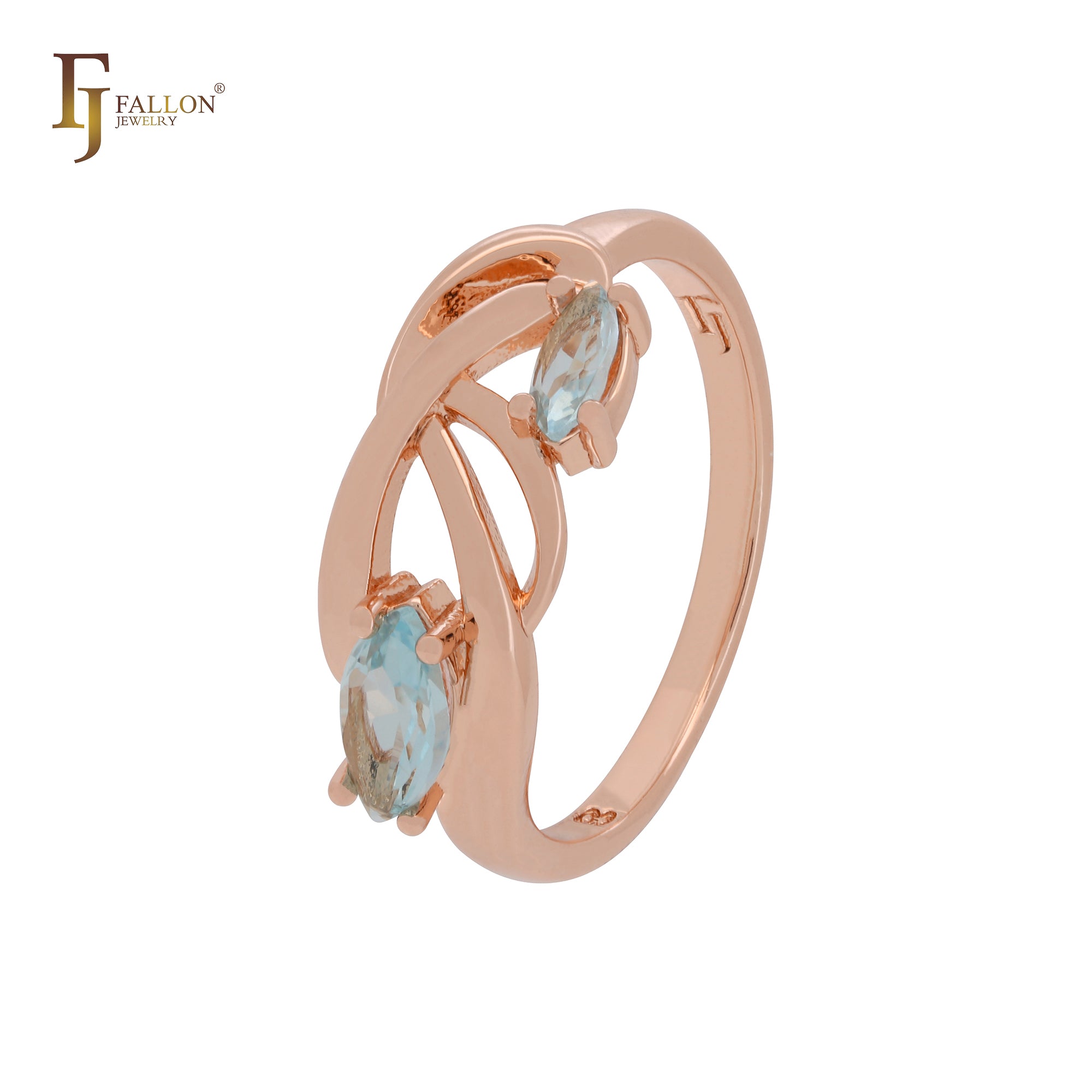 Anillos de moda en oro rosa con circonitas marquesinas de doble azul lago