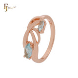 Anillos de moda en oro rosa con circonitas marquesinas de doble azul lago