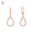 Cluster Halo colorful rounded CZ Teardrop shaped Rose Gold Clip-On Earrings
