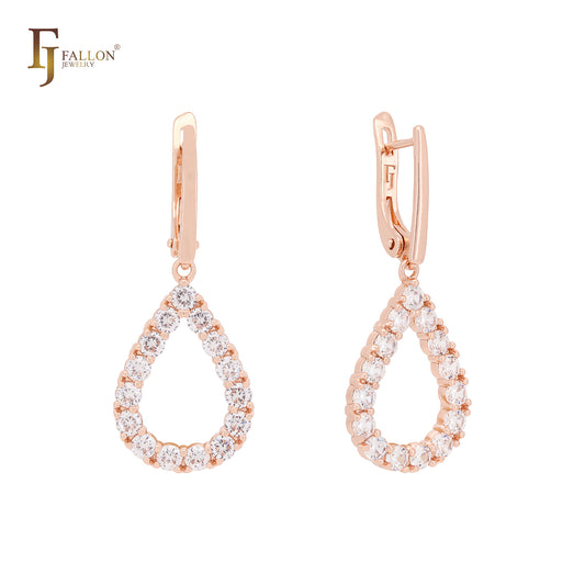 Cluster Halo colorful rounded CZ Teardrop shaped Rose Gold Clip-On Earrings