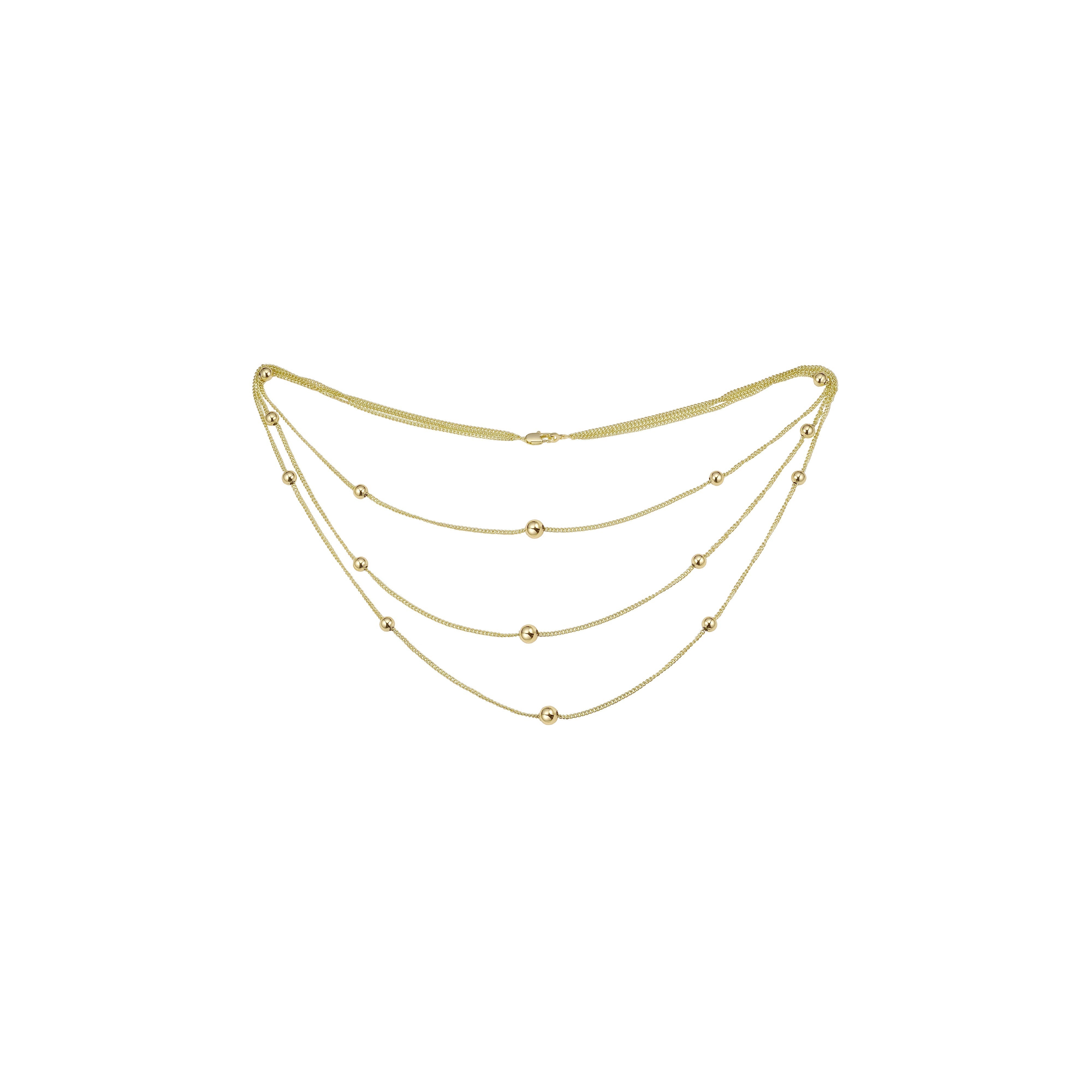 Beads long necklace plated in White Gold, 14K Gold, Rose Gold, two tone, three tone