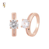 Centered paved white CZs 14K Gold, Rose Gold Wedding Set Rings Engagement and Band