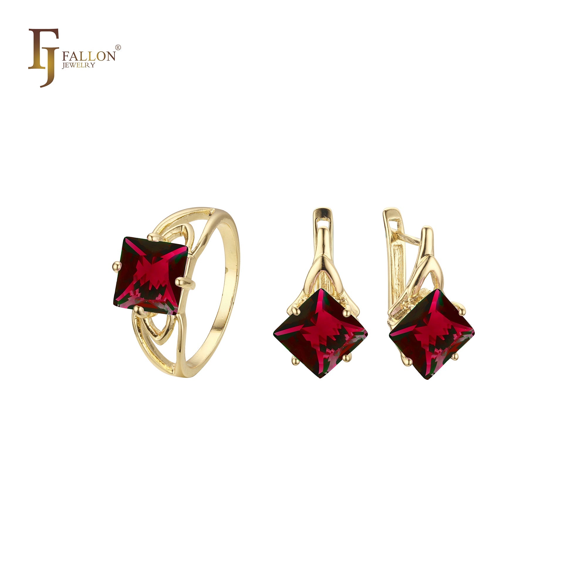 Anéis solitários de pedra lapidada em esmeralda ouro 14K, conjunto de joias em ouro branco