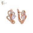 Curved flower of white CZs Rose Gold two tone Russian Lock Earrings
