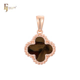 Lucky Clover branco ou preto em ouro rosa, pingente de ouro 14K