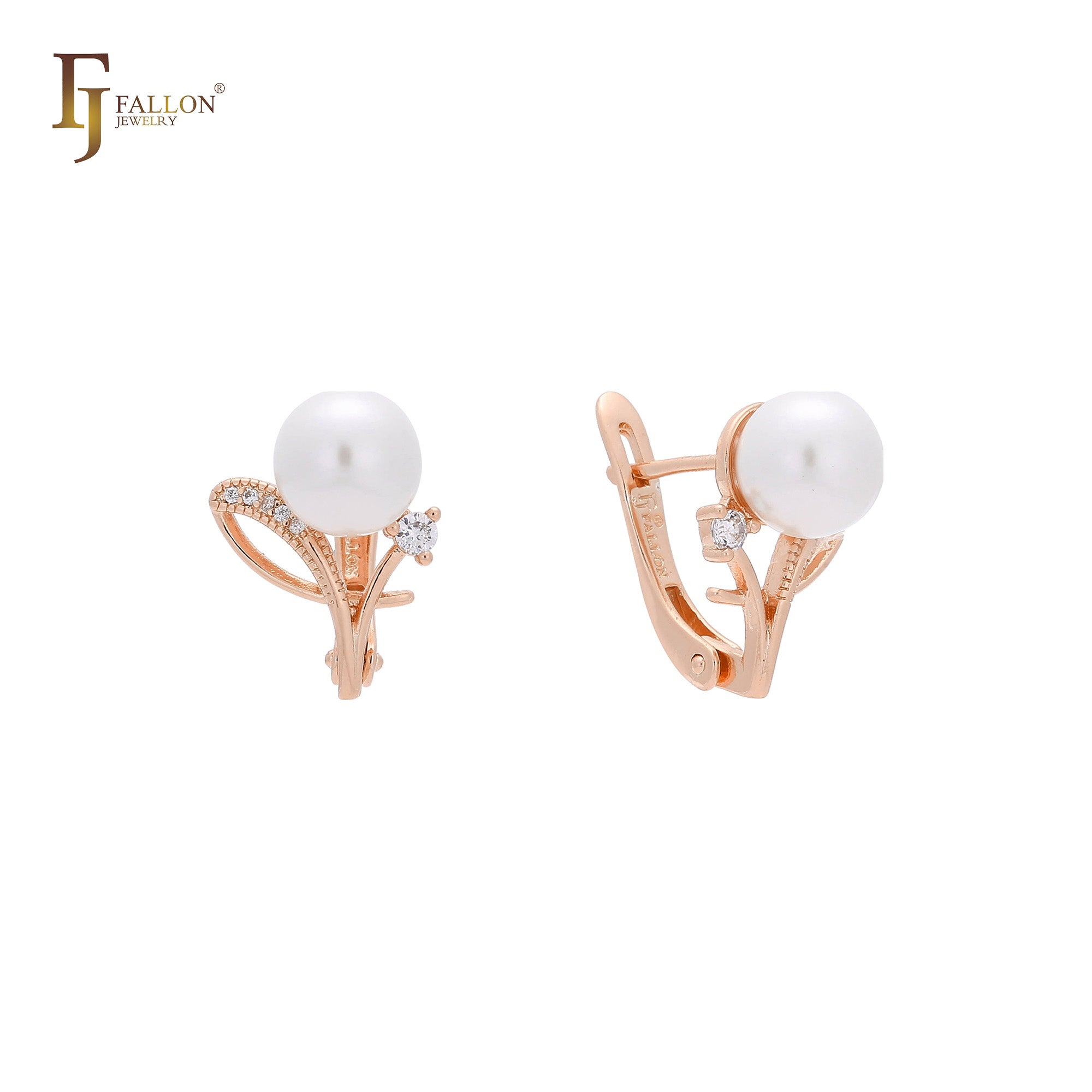 Pearl earrings in 14K Gold, Rose Gold, two tone plating colors