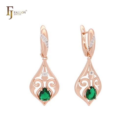 Luxurious pattern of Emerald CZ Rose Gold two tone Clip-On Earrings
