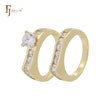 Cluster White CZs 14K Gold Wedding Set Rings