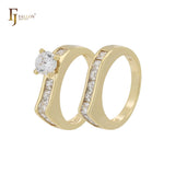 Cluster White CZs 14K Gold Wedding Set Rings