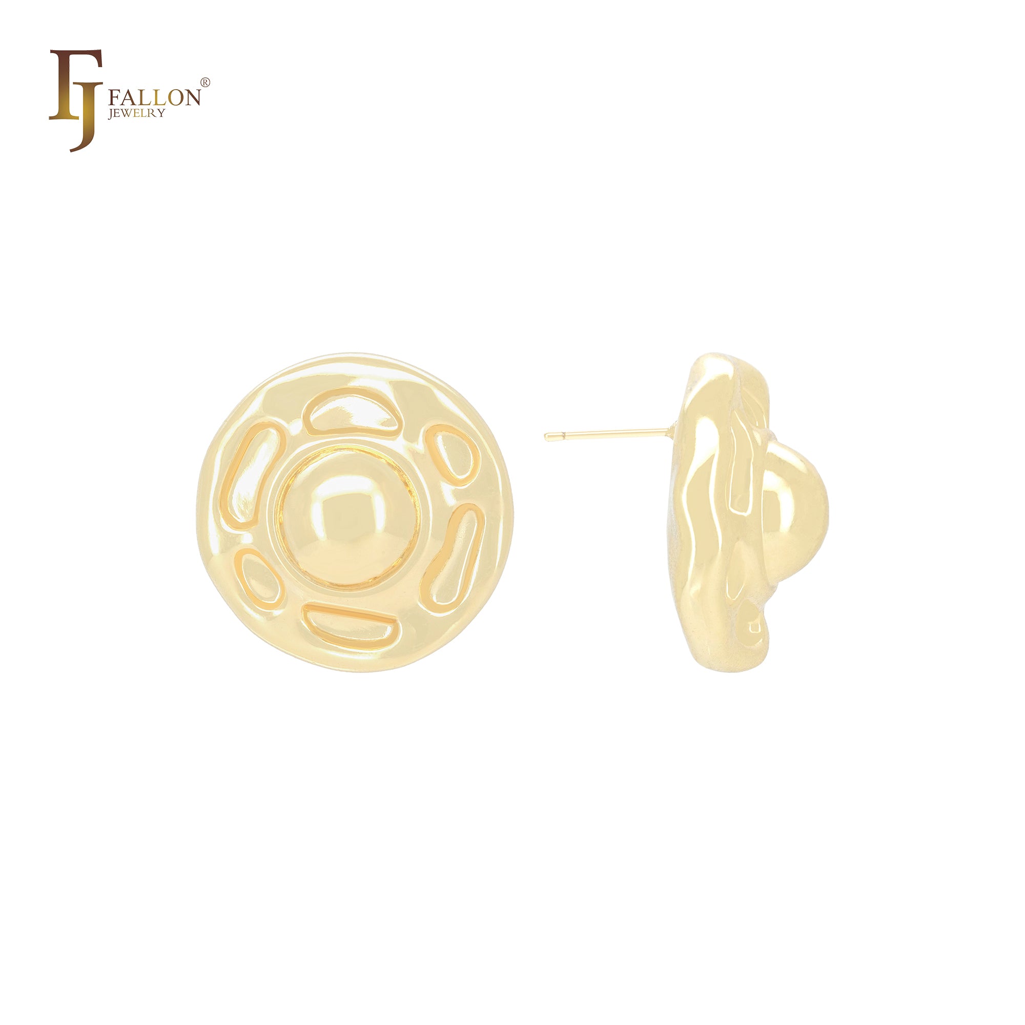 Brincos de pino em formato de chapéu de palha com bolinhas de caracol em ouro 14K, ouro rosa e ouro branco