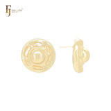 Brincos de pino em formato de chapéu de palha com bolinhas de caracol em ouro 14K, ouro rosa e ouro branco