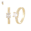 Solitaire white CZs band paved white CZs 14K Gold Engagement Rings