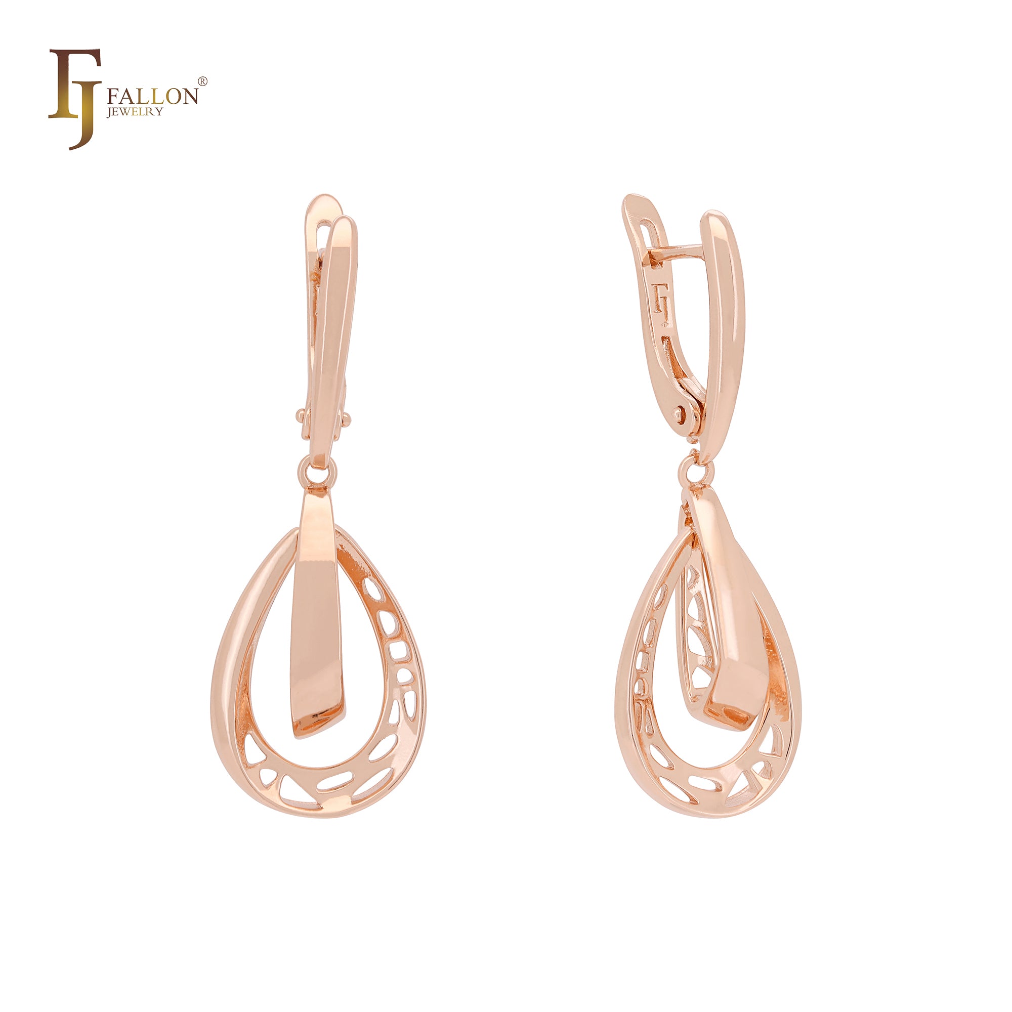 Teardrop shaped hollow Rose Gold Russian Lock Earrings
